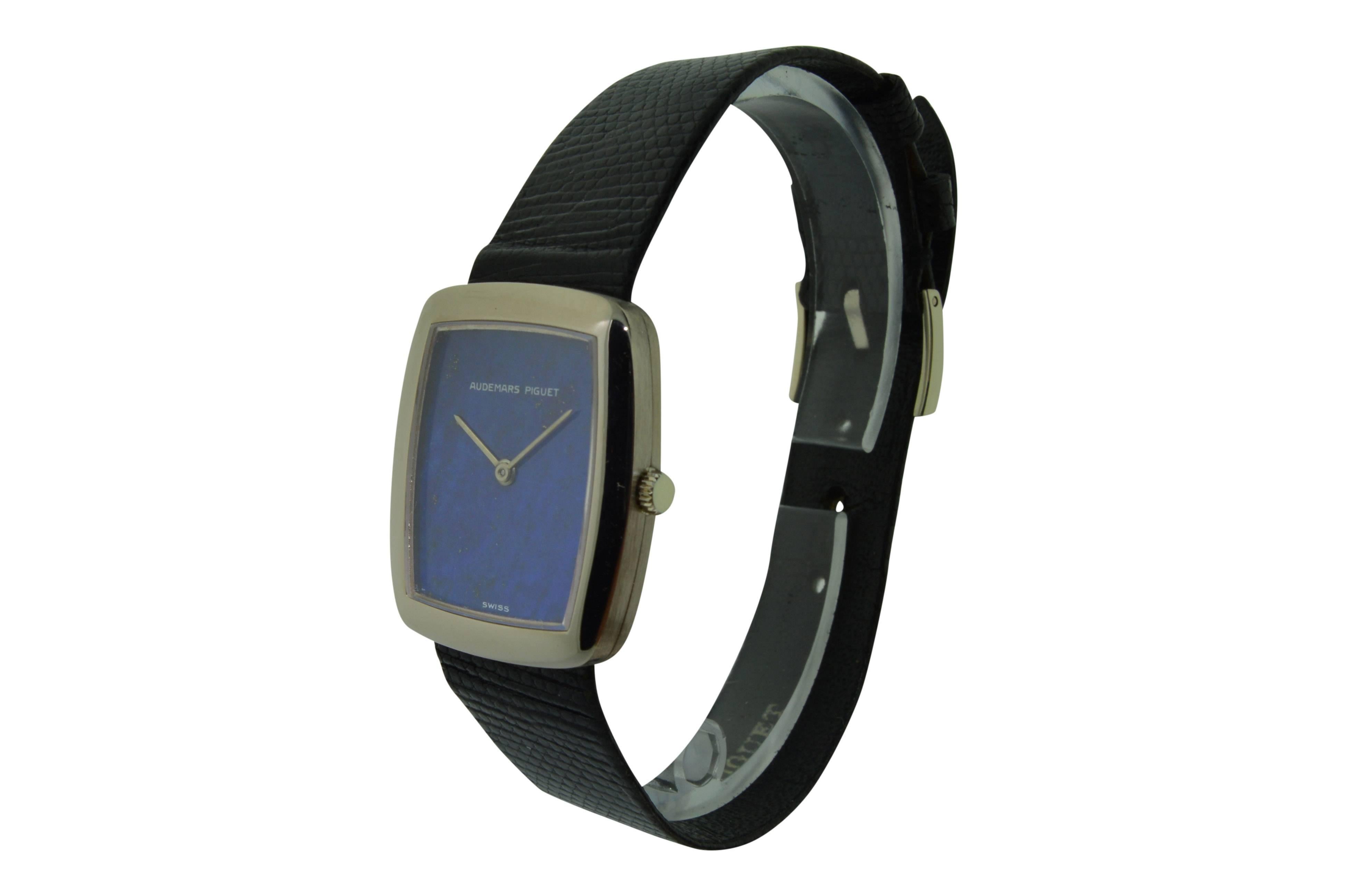 Men's Audemars Piguet White Gold Lapis Dial Ultra Thin Manual Watch