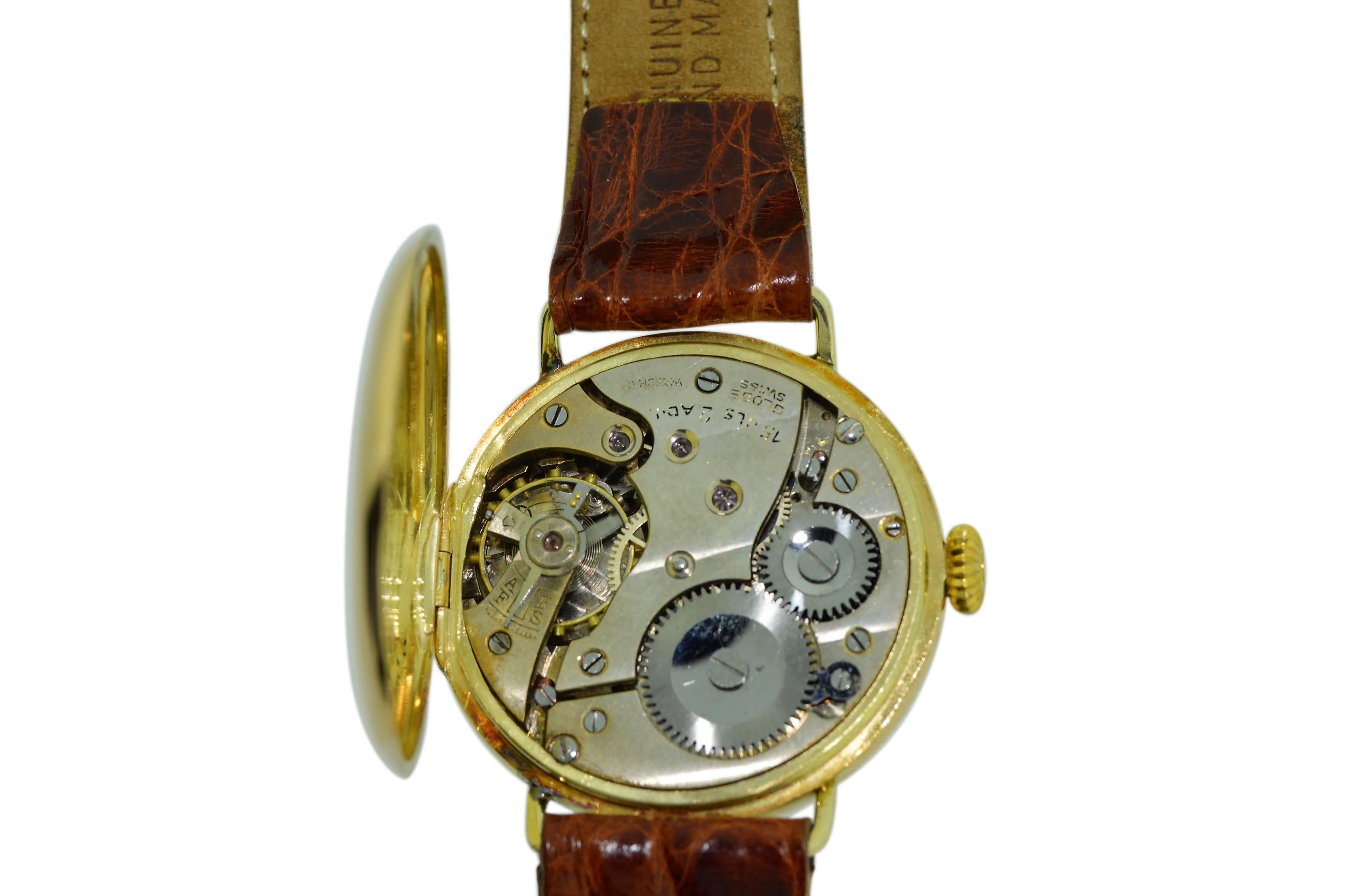 Art Deco J. W. Benson 18 Karat Yellow Gold Military Campaign Style Watch from WW1