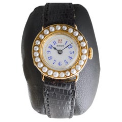 Birks of Canada Damen 18Kt. Handuhr aus Gelbgold mit Perlen-Lünette Kleid, 1910er Jahre