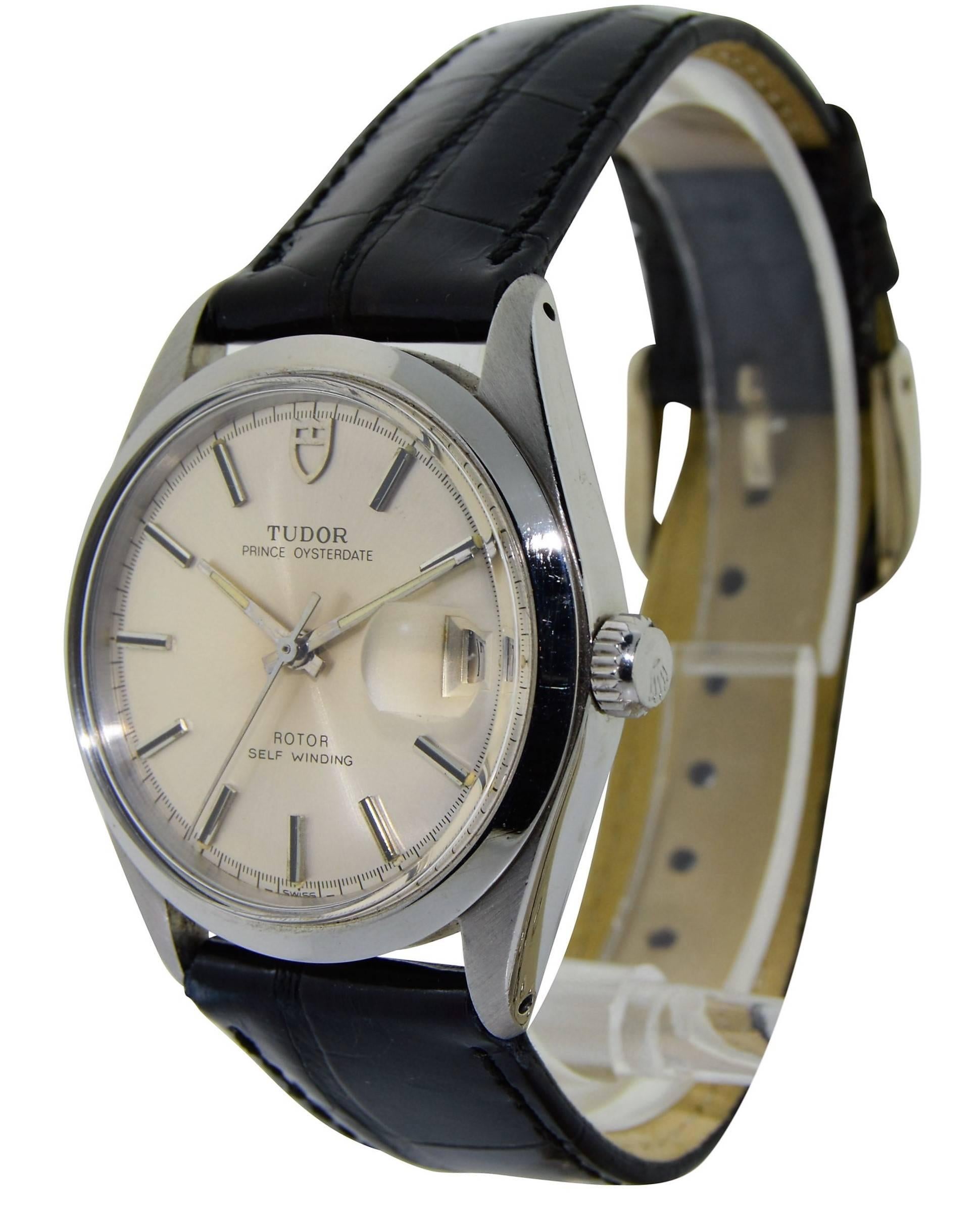 FACTORY / HOUSE: Tudor Watch Company By Rolex
STYLE / REFER ENCE: Round / Strap Model 
CIRCA: 1960's
MATERIAL / METAL: Stainless Steel
DIMENSIONS:   40mm X  34mm
ATTACHMENT / LENGTH:  Alligator, 19mm / Medium Length 
MOVEMENT / CALIBER: 21 Jewels  /