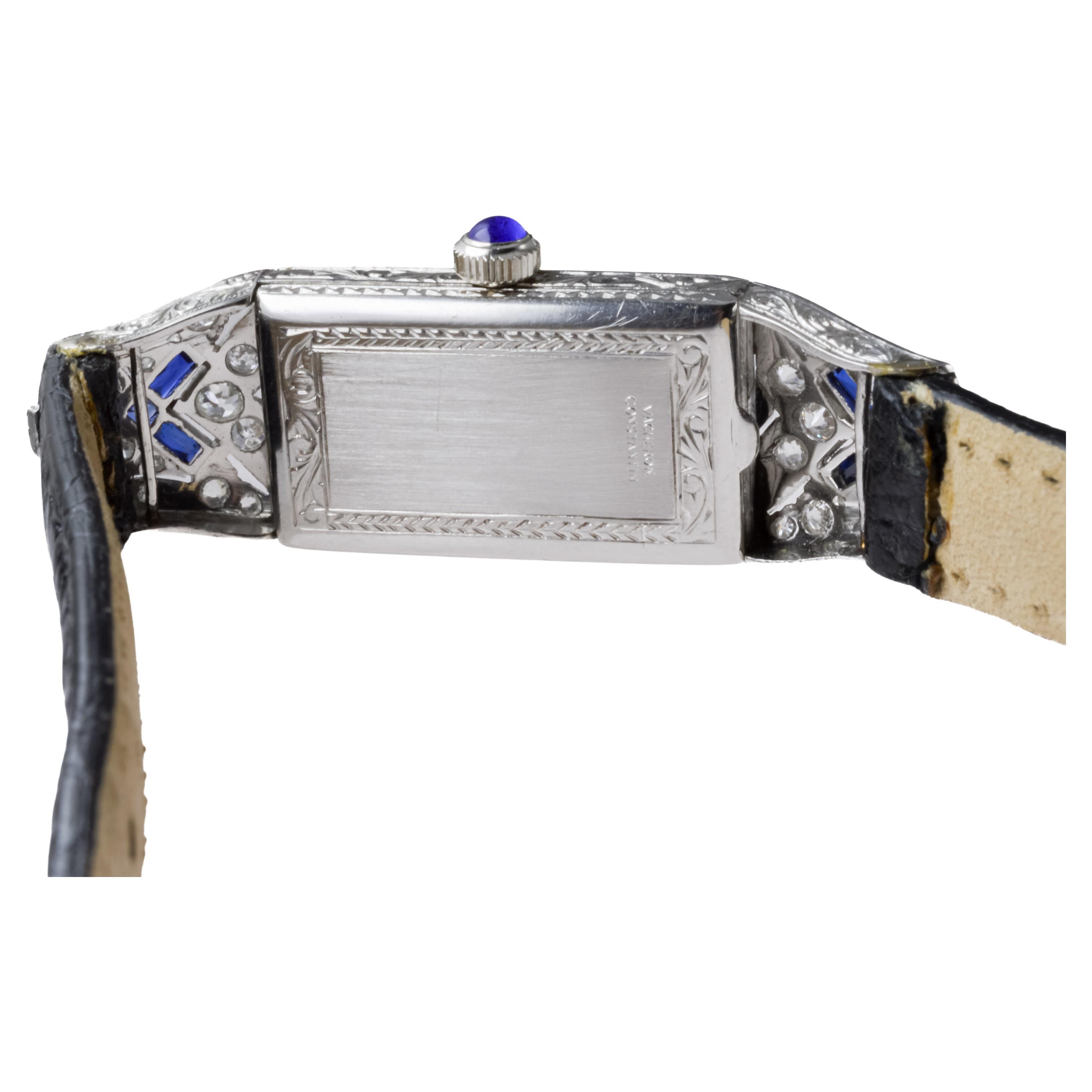 Vacheron Constantin Ladies Platinum Diamond Sapphire Watch from 1930's For Sale 12