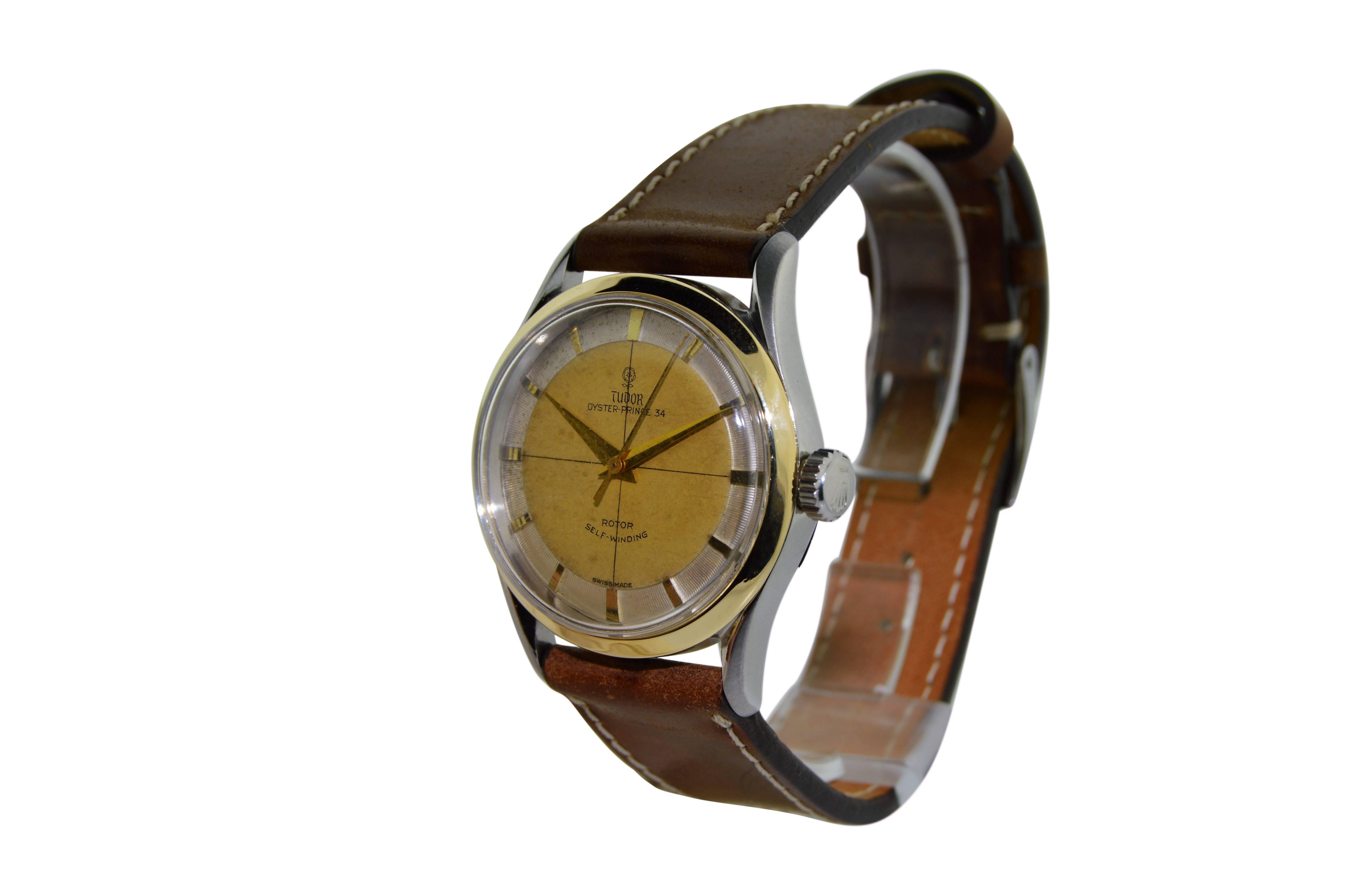 Art Deco Tudor by Rolex Watch Company Gold Steel 2 Tone Oyster Automatic Wristwatch