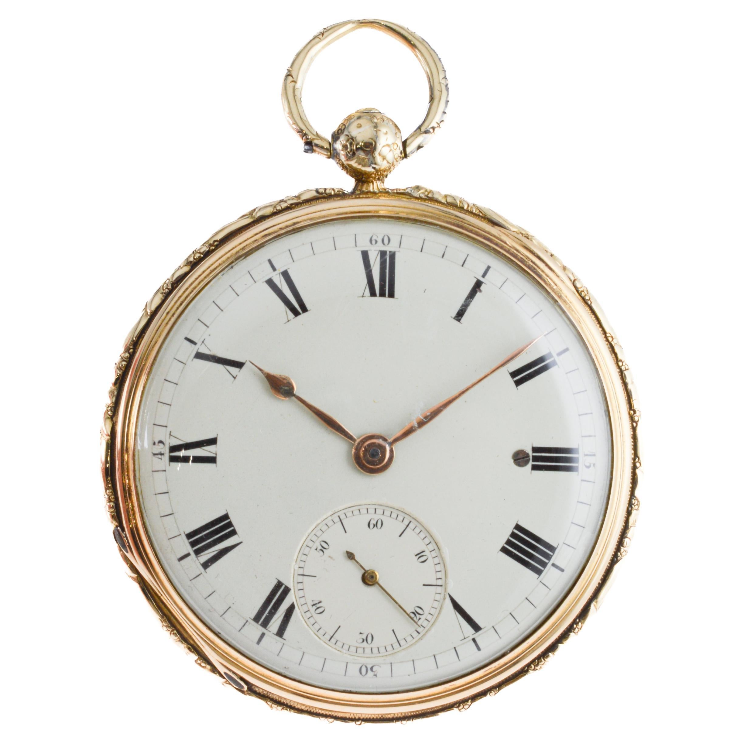 Jean-Antoine Lepine Rose Gold Ruby Cylinder French Pocket Watch, circa 1780 For Sale