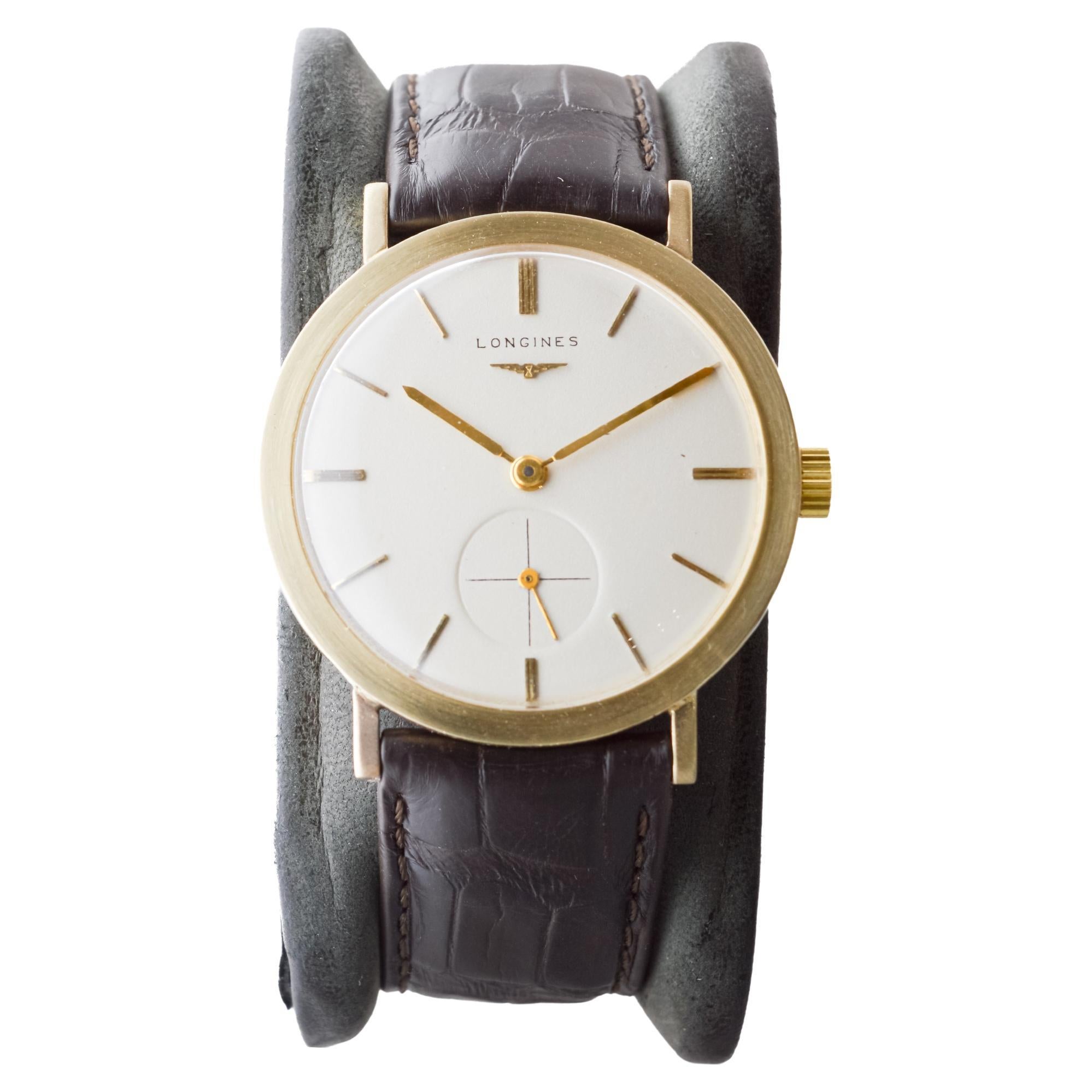 Longines 14Kt Solid Gold Mid-Century Watch circa 1960's Very Rare Model