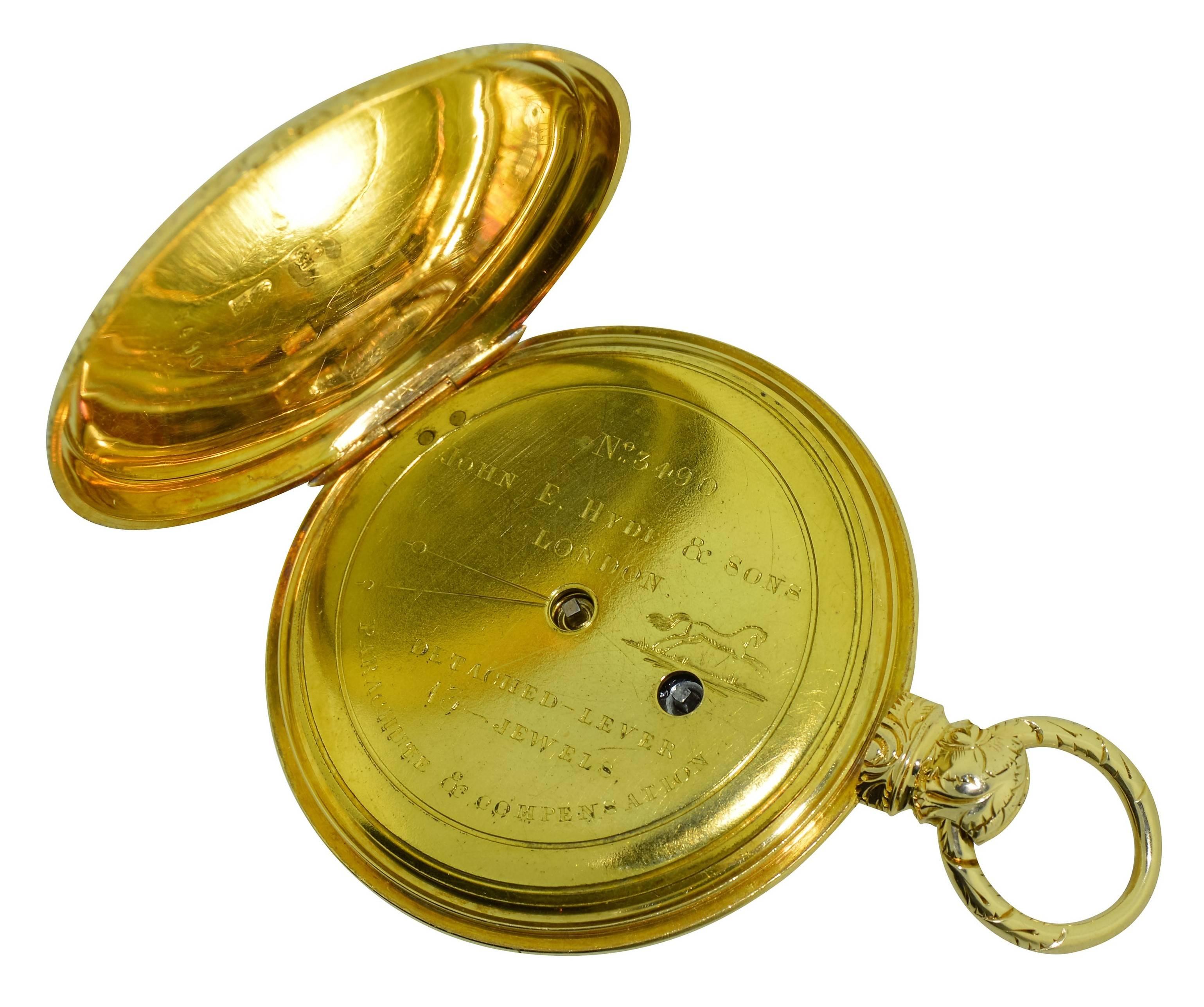 John E. Hyde London Taschenuhr mit Schlüsselaufzug aus 18 Karat massivem Gold, um 1840 Herren im Angebot