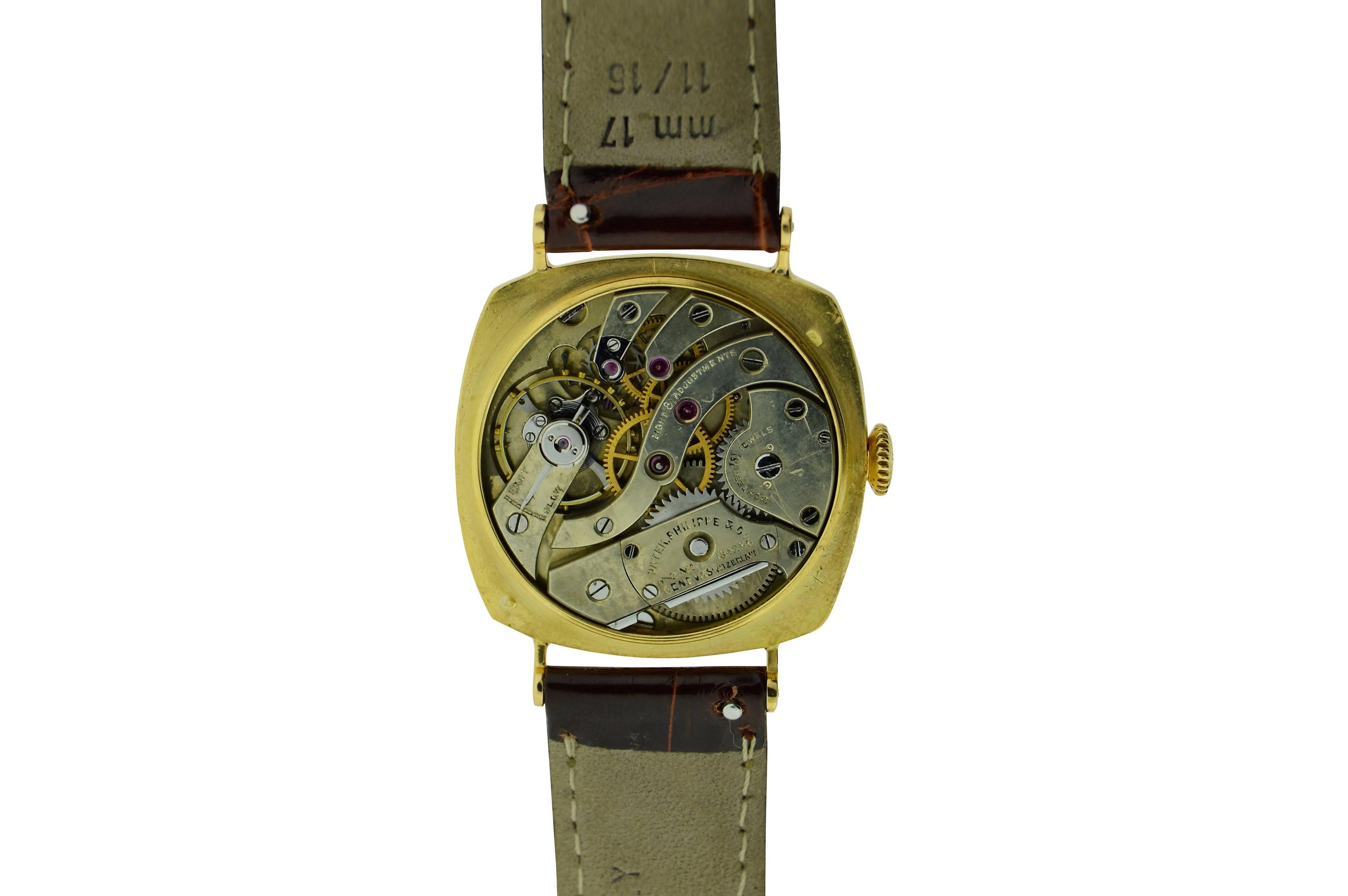Patek Philippe Yellow Gold Art Deco Cushion Wristwatch 1