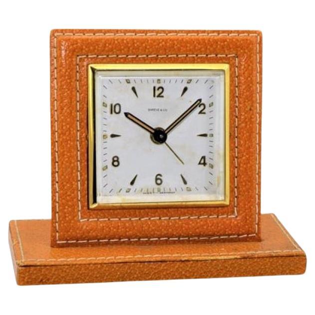 Shreve & Co. Small Leather Bedside Alarm Clock, 1930s