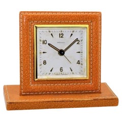 Vintage Shreve & Co. Small Leather Bedside Alarm Clock, 1930s