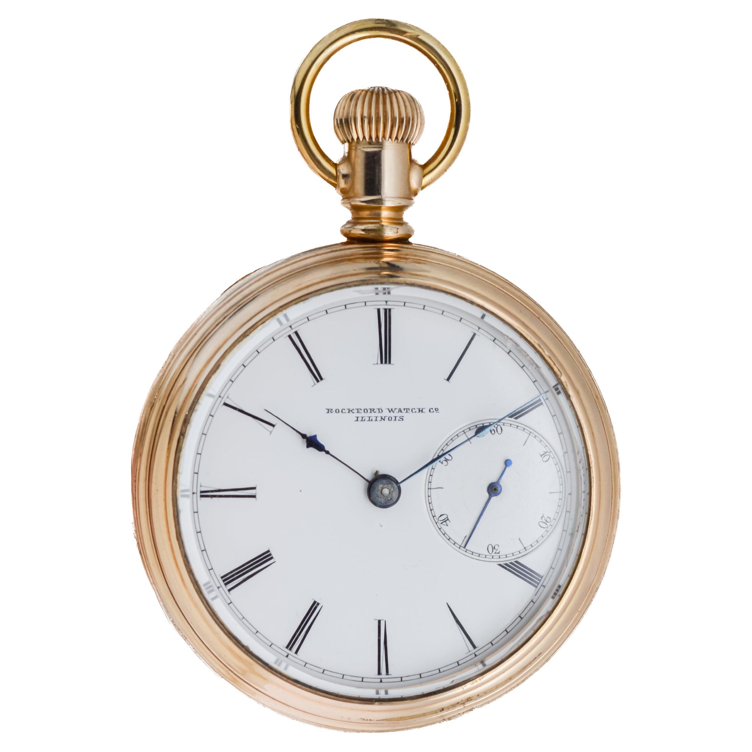 Guerre de Sécession Rockford Watch Co. Or rempli d'un rare bouclier anti magnétique de 1870 en vente