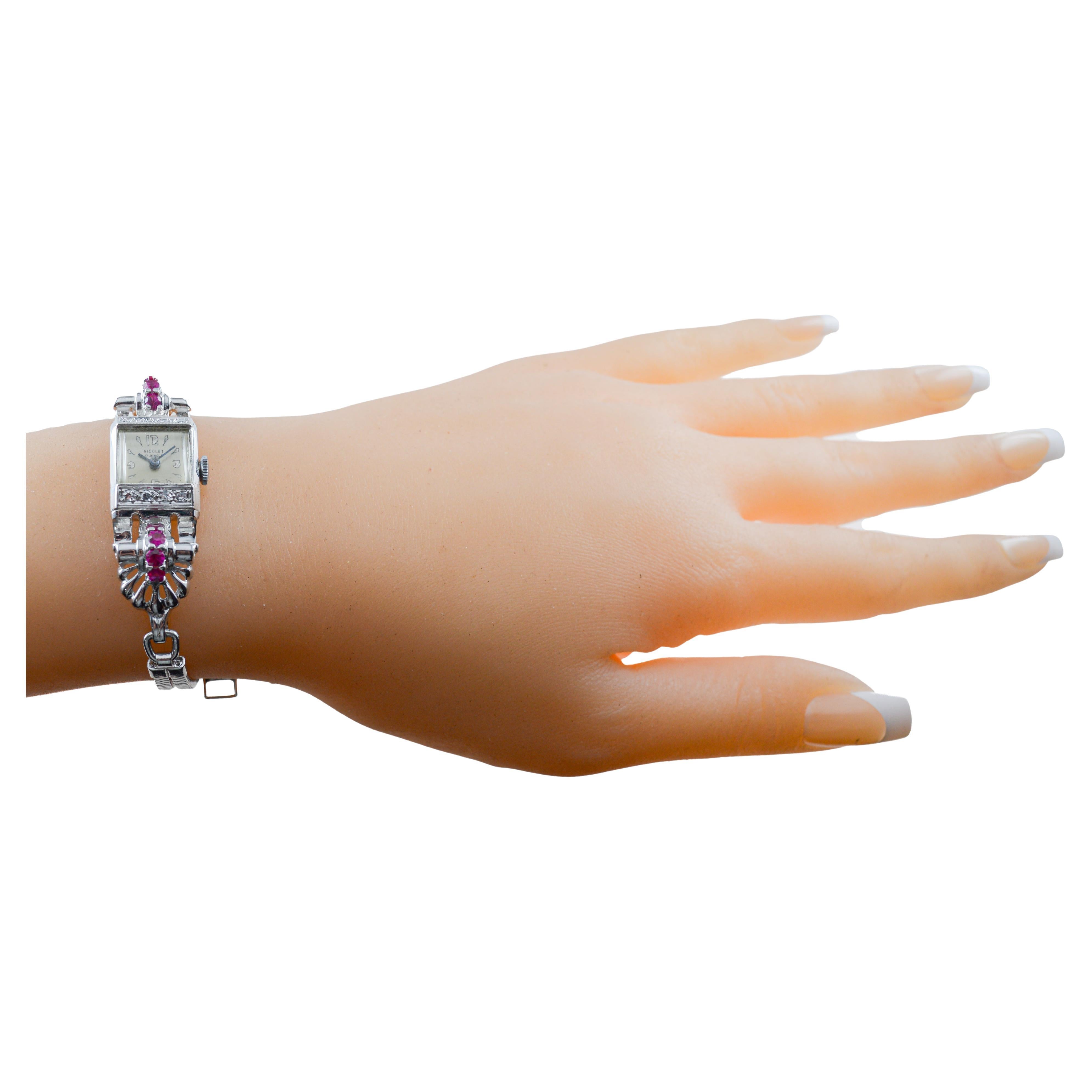 Nicolet Solid White Gold Art Deco Ladies Watch with Period Bracelet, circa 1940s For Sale 9