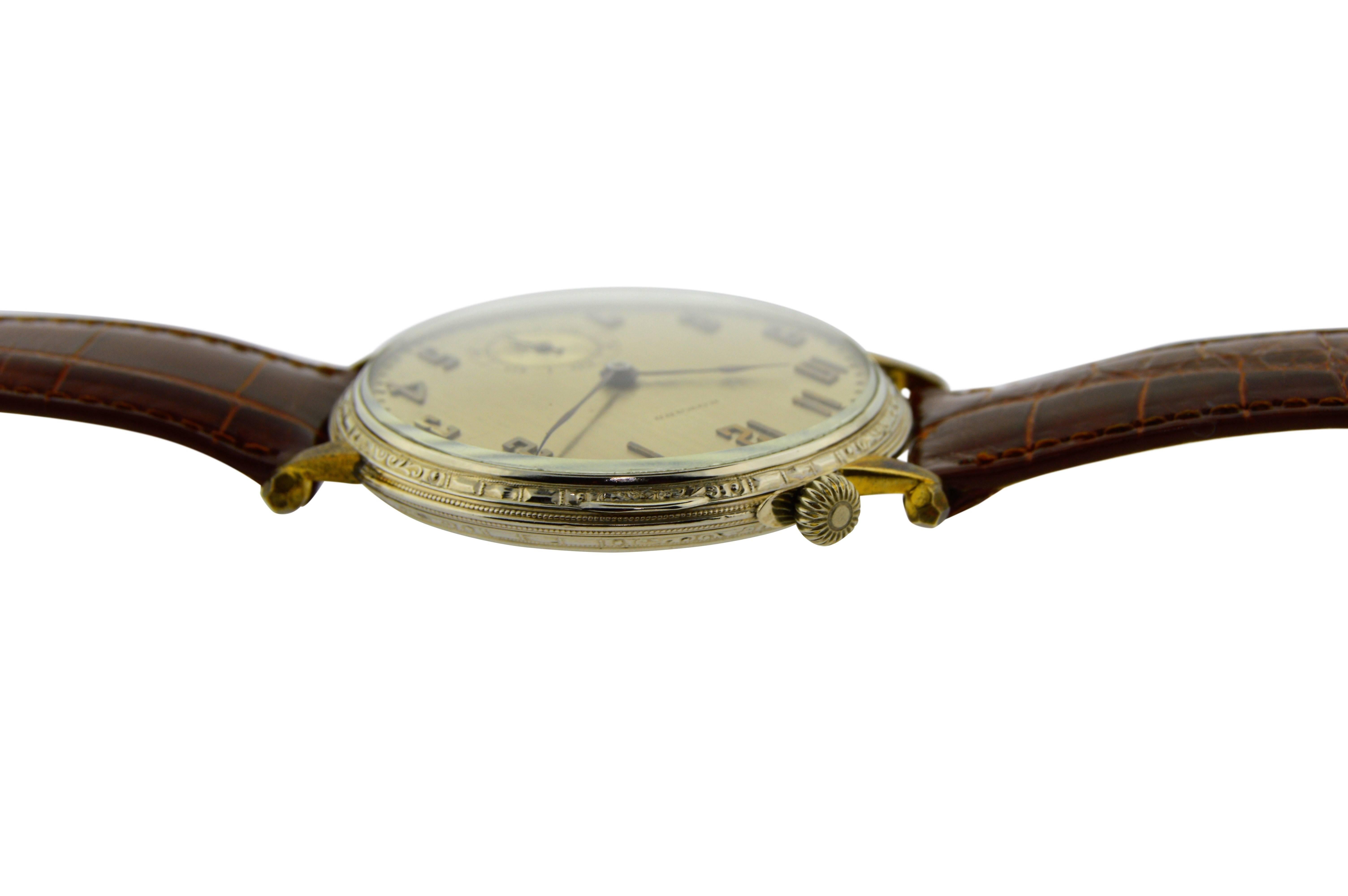 Howard Watch Co. White Gold Filled Oversized Manual Wristwatch, circa 1920s In Excellent Condition In Long Beach, CA