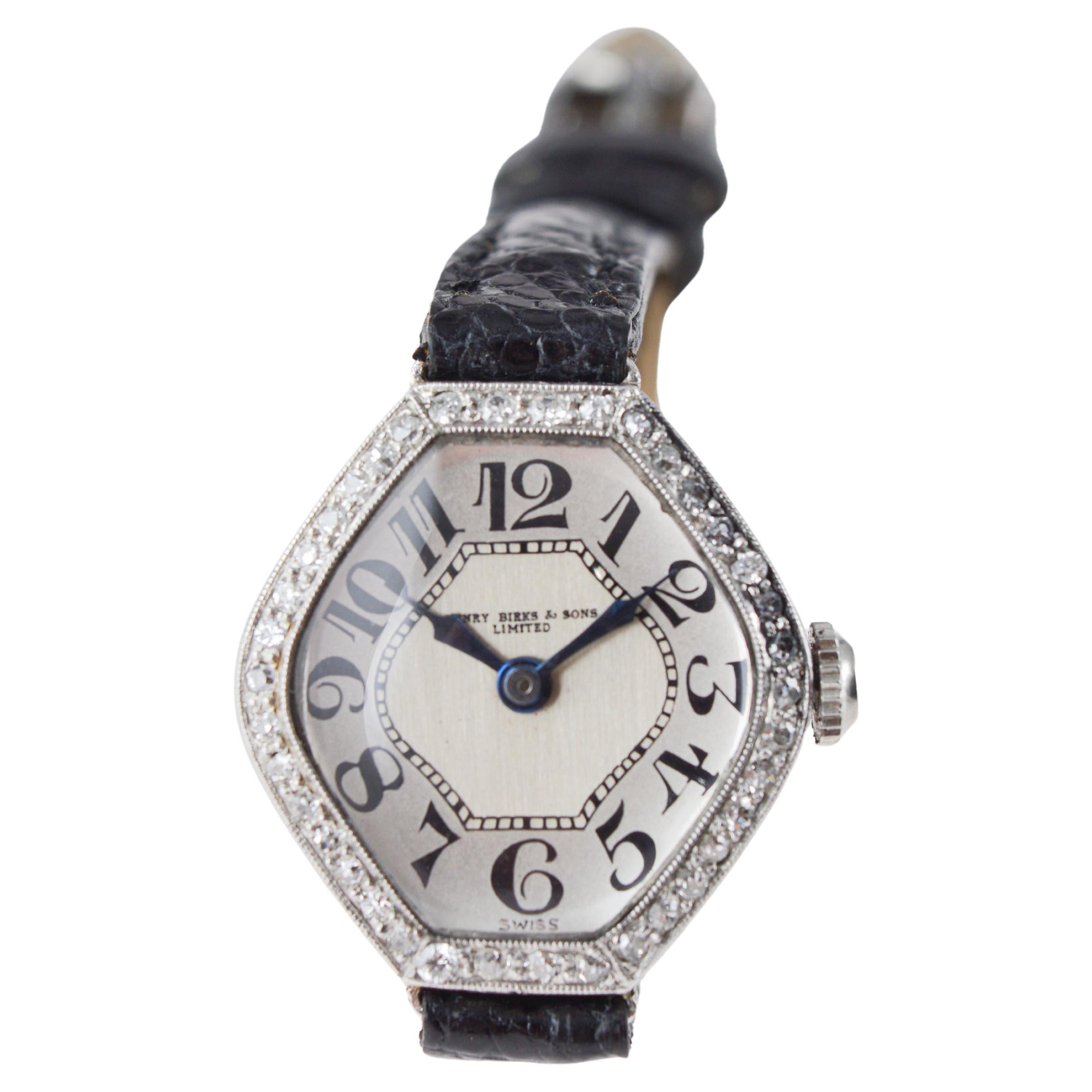 Henry Birks & Sons Platin Damen Art Deco Uhr mit Diamant Lünette um 1915 im Angebot 5