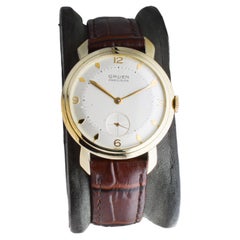 Gruen Yellow Gold Filled Art Deco Round Watch with Flowless Original Dial