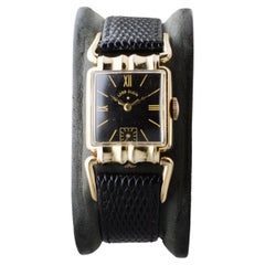 Elgin Yellow Gold Filled Art Deco Watch with Rare Black Dial  Articulated Lugs
