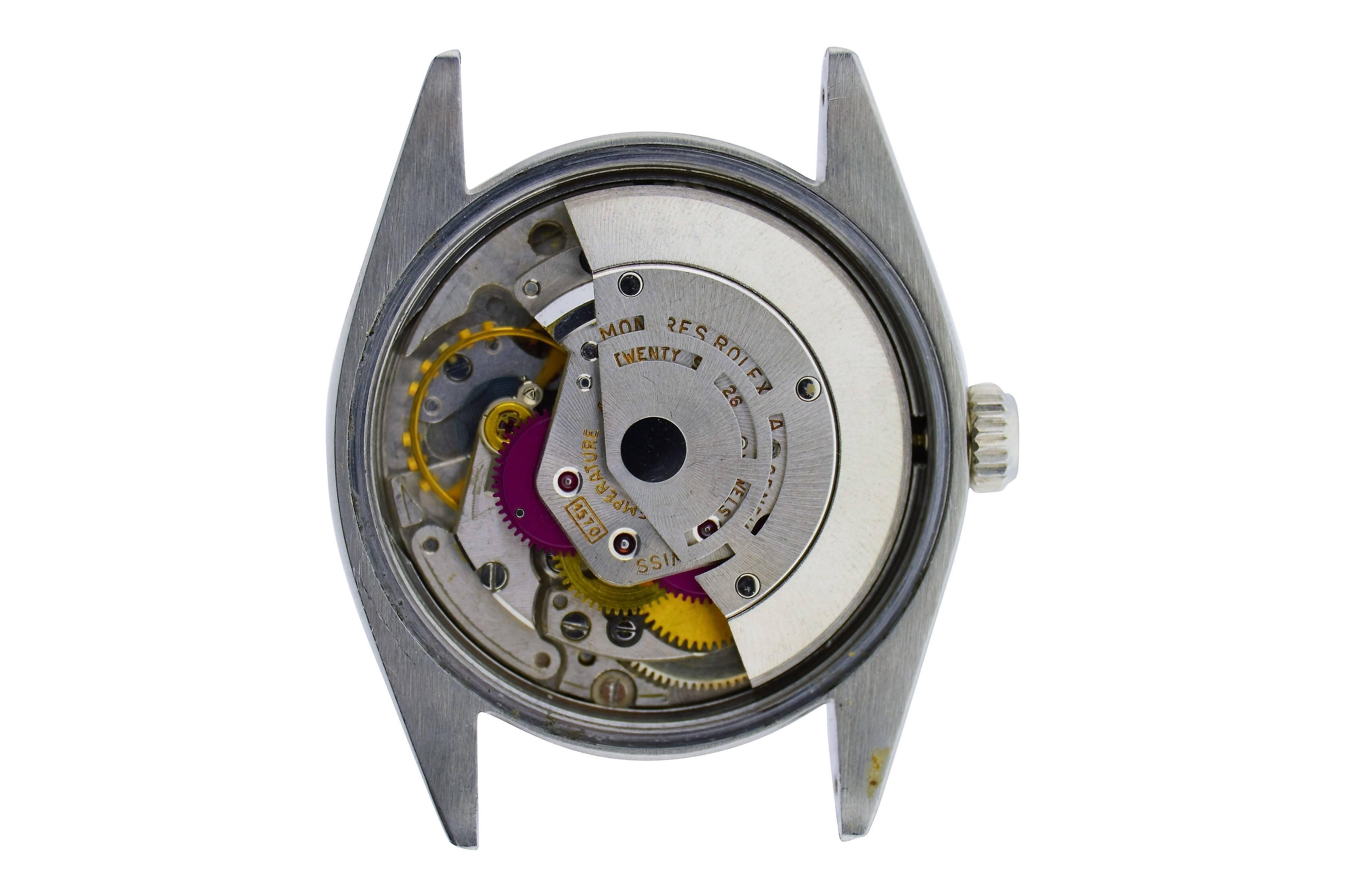 Women's or Men's Rolex Stainless Steel Datejust Blue Diamond Dial Watch, circa 1970s