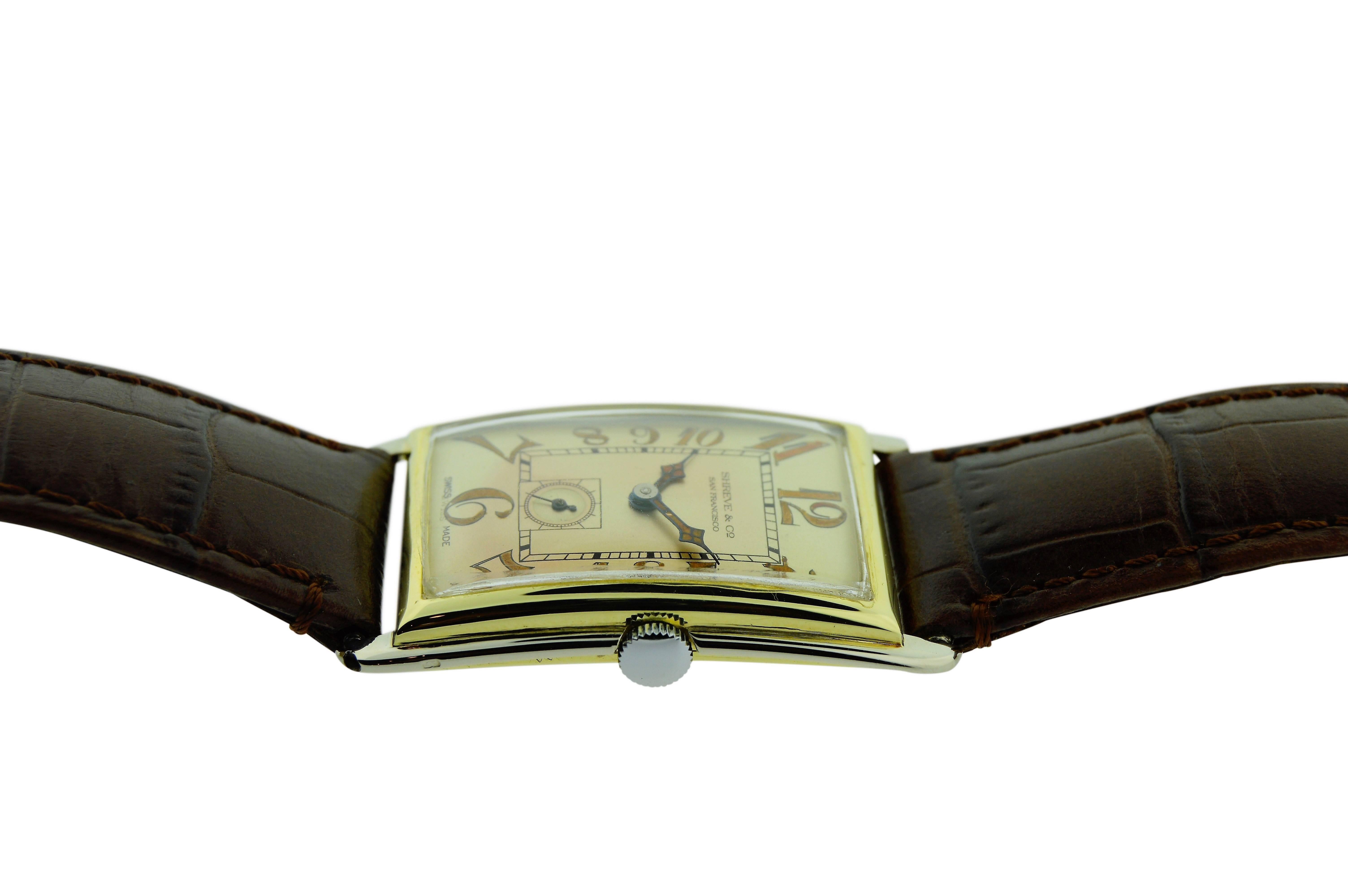 Women's or Men's Shreve & Co. Yellow and White Gold Art Deco Manual Wind Watch