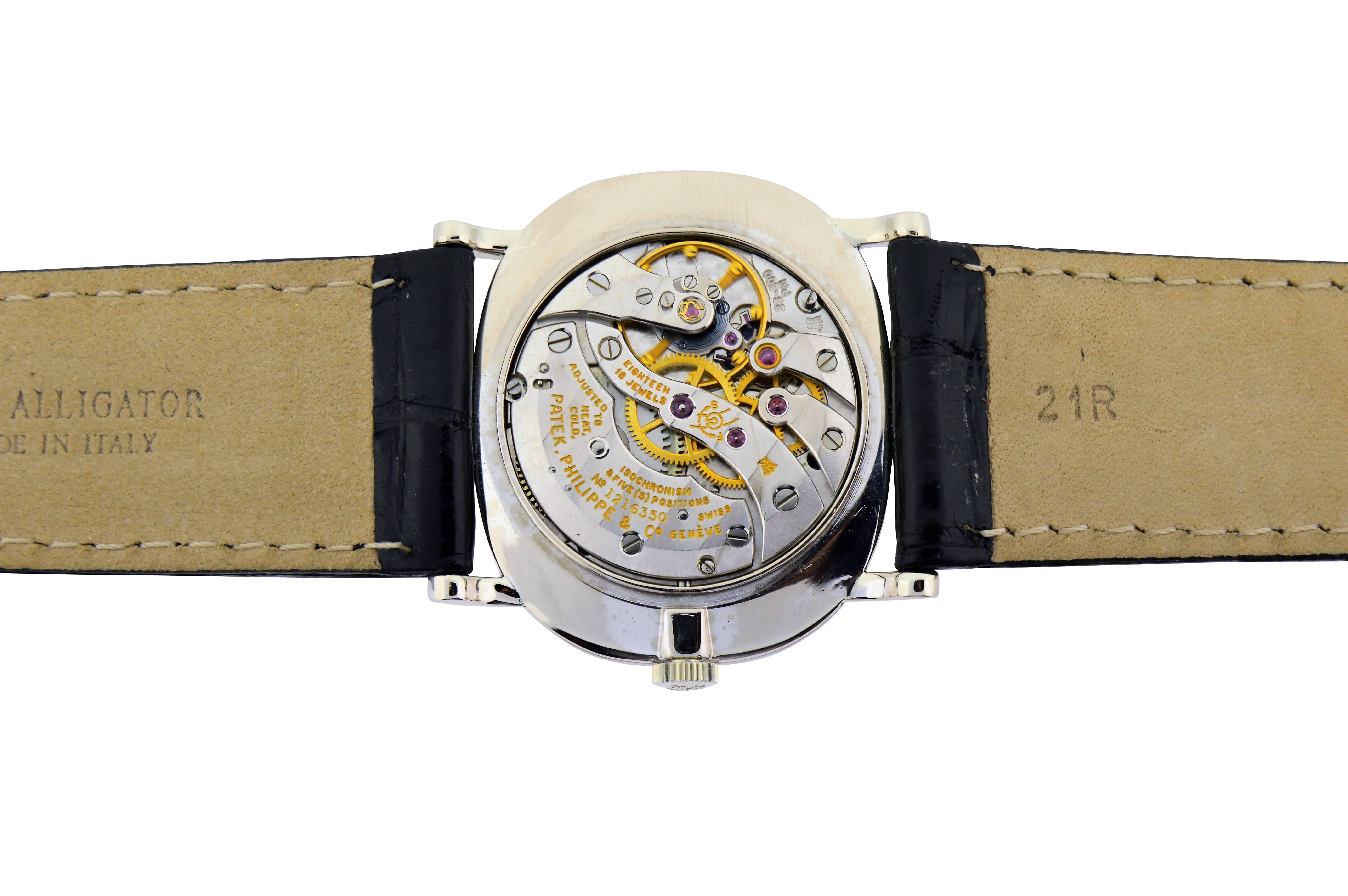 Women's or Men's Patek Philippe White Gold Original Blue Gold Dial Manual Wind Watch