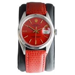 Rolex Oyster Perpetual Date aus Stahl mit maßgefertigtem rotem Zifferblatt, ca. 1970er Jahre