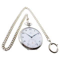 Omega Nickel Silver Art Deco Open Faced Pocket Watch Original Enamel Dial