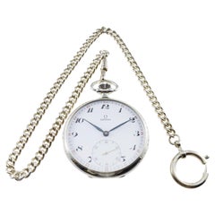 Omega Nickel Silver Art Deco Open Faced Pocket Watch Original Enamel Dial