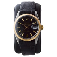Rolex Two Tone Oyster Perpetual Datejust with Original Rare Black Dial 1980's