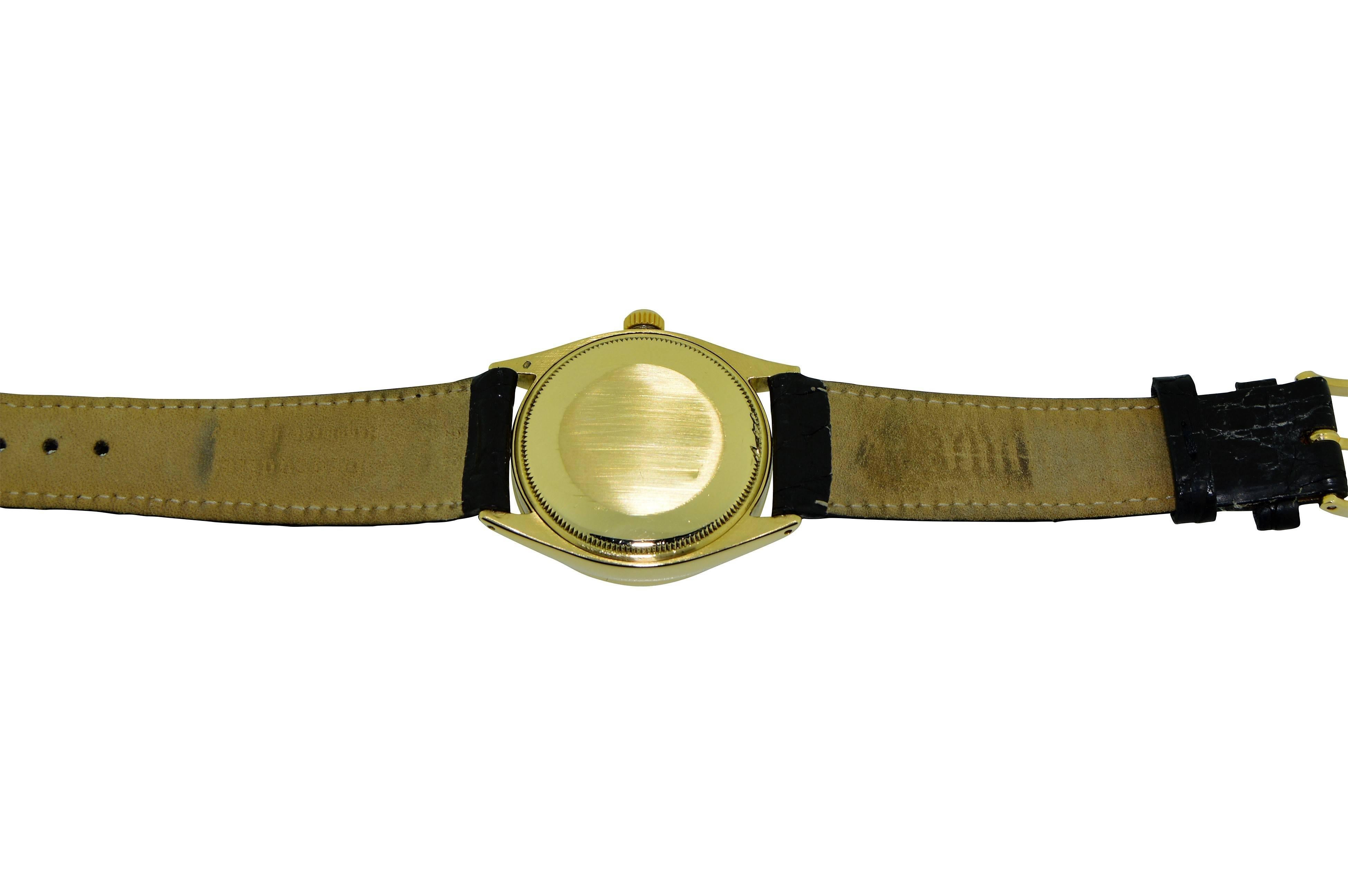 Rolex Yellow Gold Oyster Perpetual Engine Turned Bezel Dated 1960 In Excellent Condition In Long Beach, CA