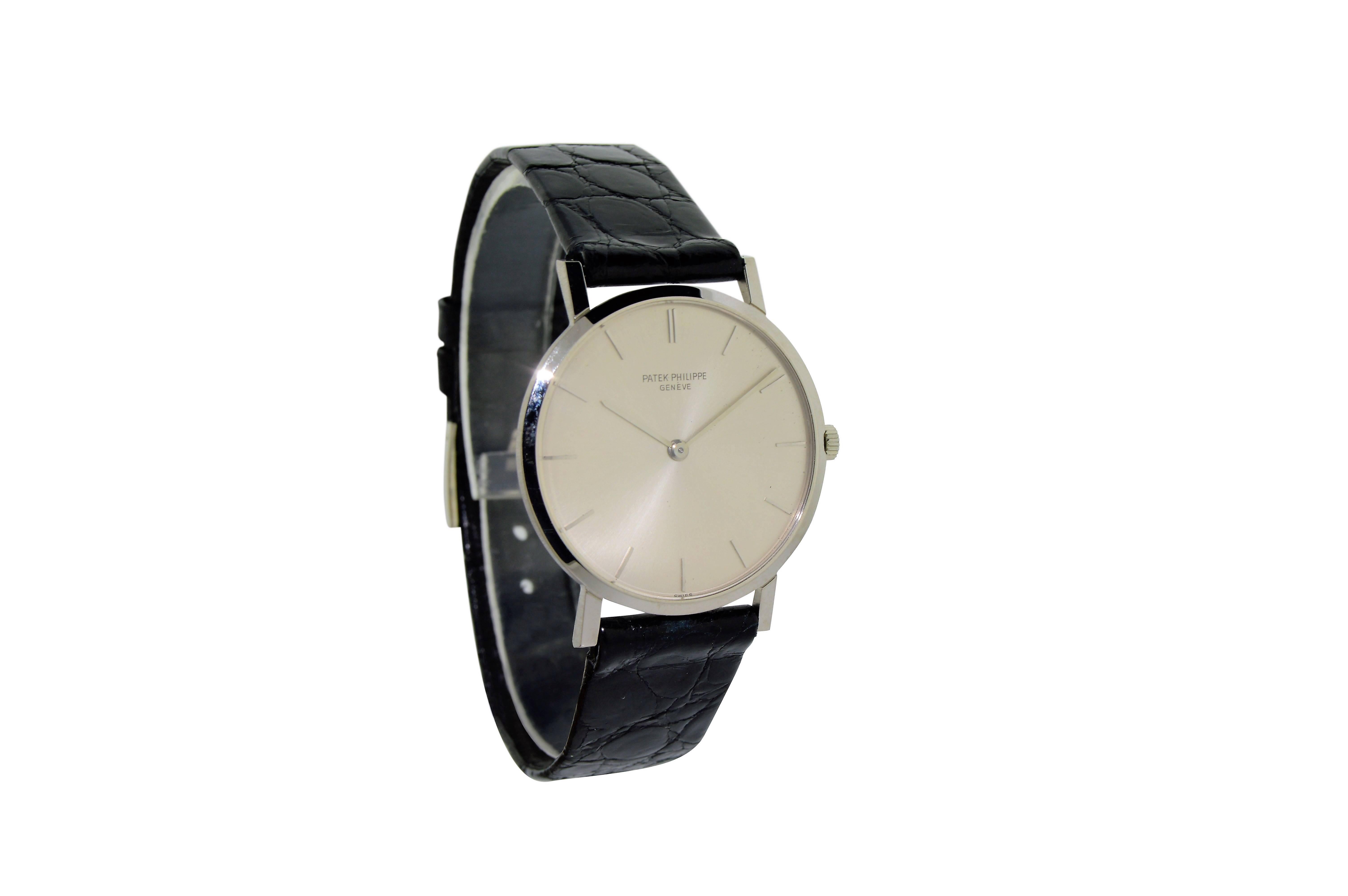 FACTORY / HOUSE: Patek Philippe & Company
STYLE / REFERENCE: Ultra Thin / Dress / Ref. 3512
METAL / MATERIAL: 18kt White Gold
DIMENSIONS:  36mm  X  30mm
CIRCA: 1964-66
MOVEMENT / CALIBER: Manual Winding / 18 Jewels / 8 Adjustments / Cal.