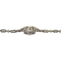Hamilton Ladies Platinum Diamond Art Deco Bracelet Manual Watch