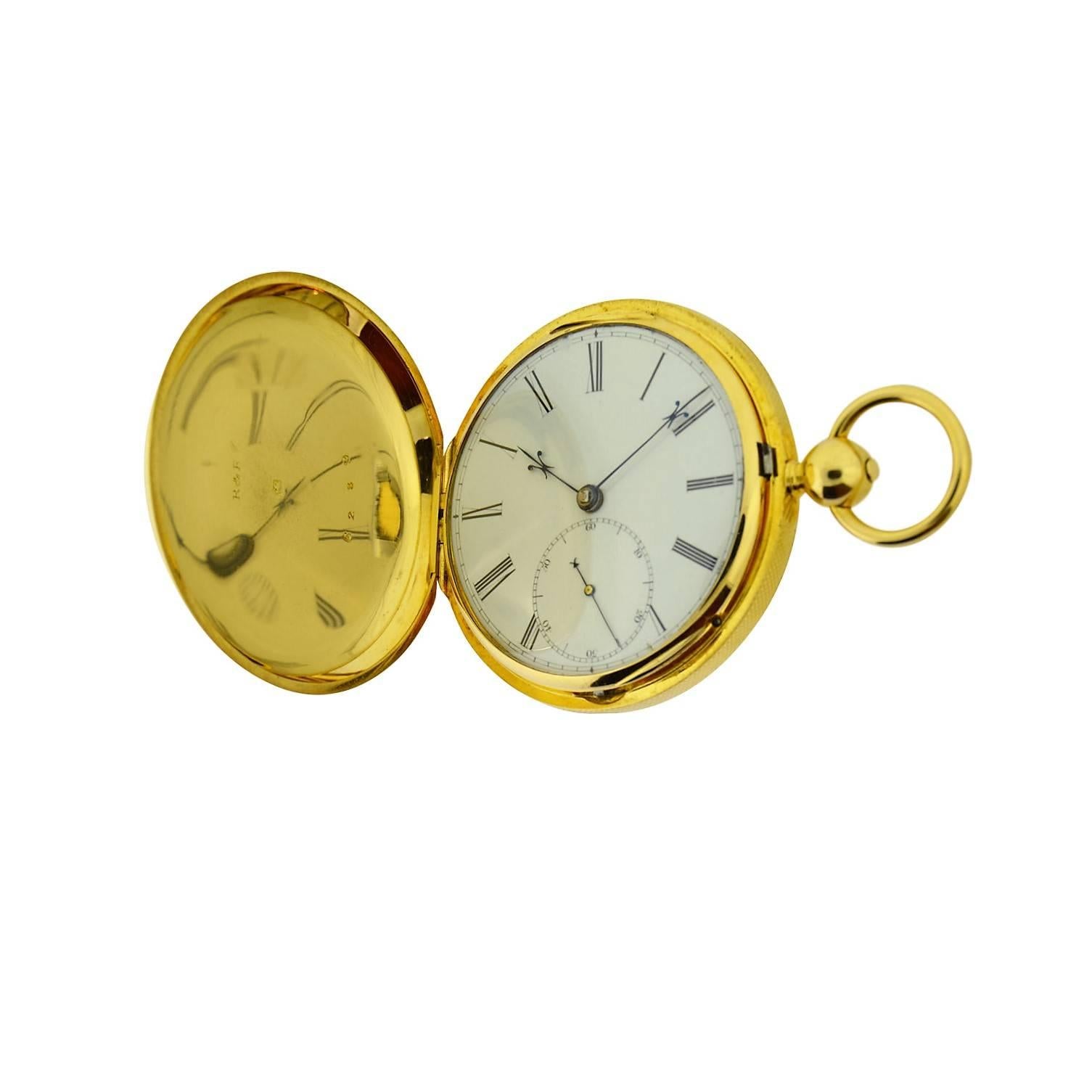 David Taylor Yellow Gold Marked Fusee Pocket Watch, circa 1840s In Excellent Condition In Long Beach, CA
