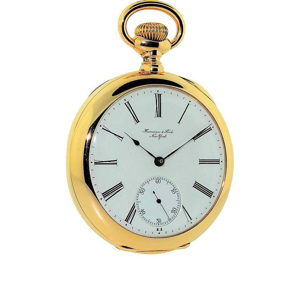 FACTORY / HOUSE: Vacheron Constantin for Hammon and Koch, New York 
STYLE / REFERENCE: Open Faced / Pocket Watch
METAL / MATERIAL: 18Kt. Solid Gold 
DIMENSIONS: 51 mm Diameter
CIRCA: 1890's 
MOVEMENT / CALIBER: Manual Winding / 21 Jewels / Hand