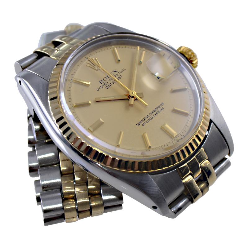 Women's or Men's Rolex Yellow Gold Stainless Steel Datejust with Original Papers, circa 1979