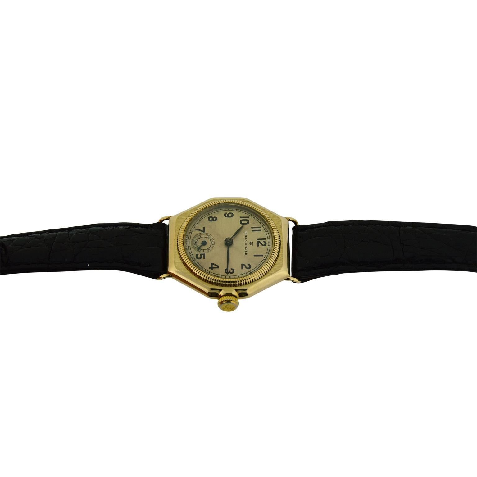 Art Deco Rolex Yellow Gold Oyster Vintage Octagon Manual Wristwatch circa 1936