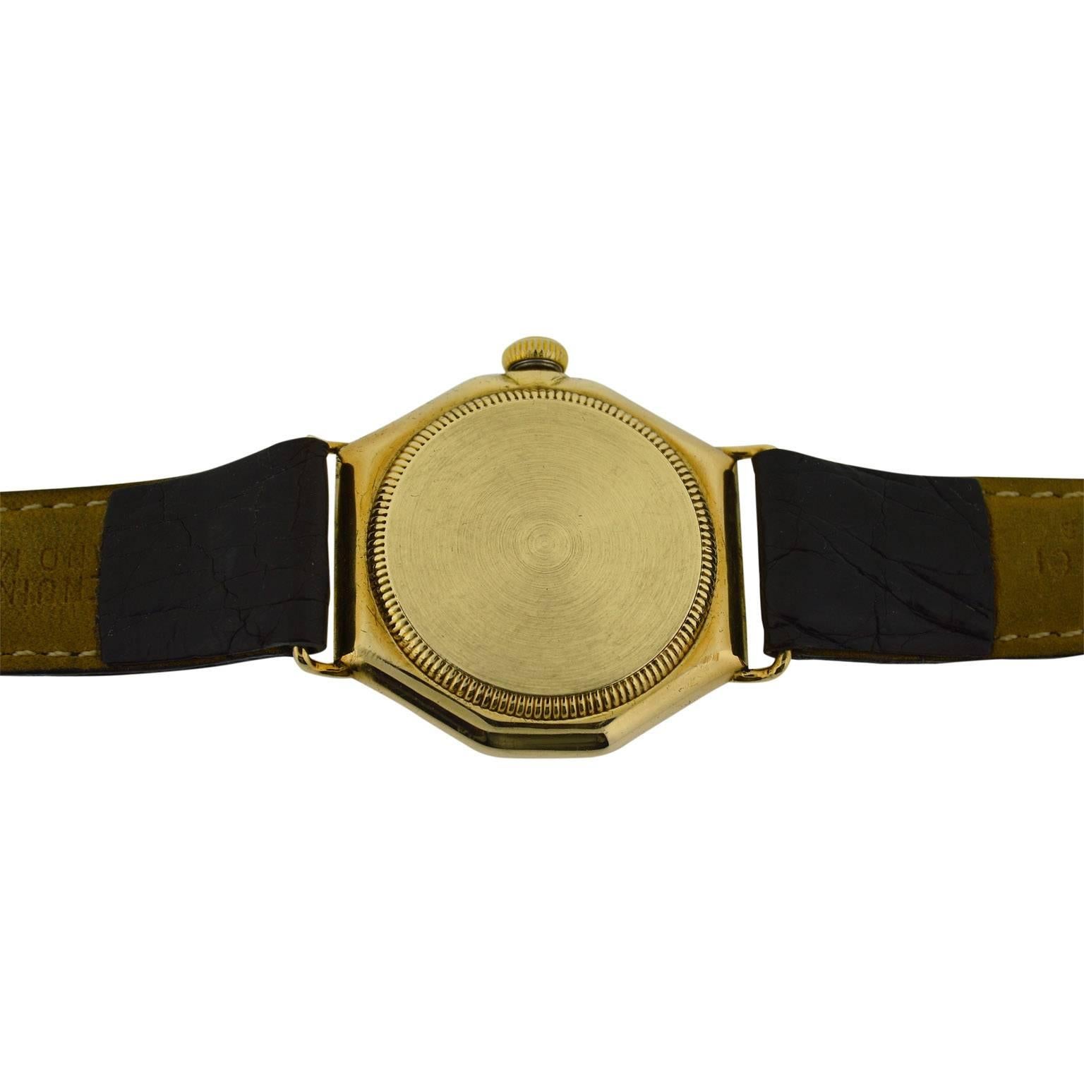 Rolex Yellow Gold Oyster Vintage Octagon Manual Wristwatch circa 1936 In Excellent Condition In Long Beach, CA