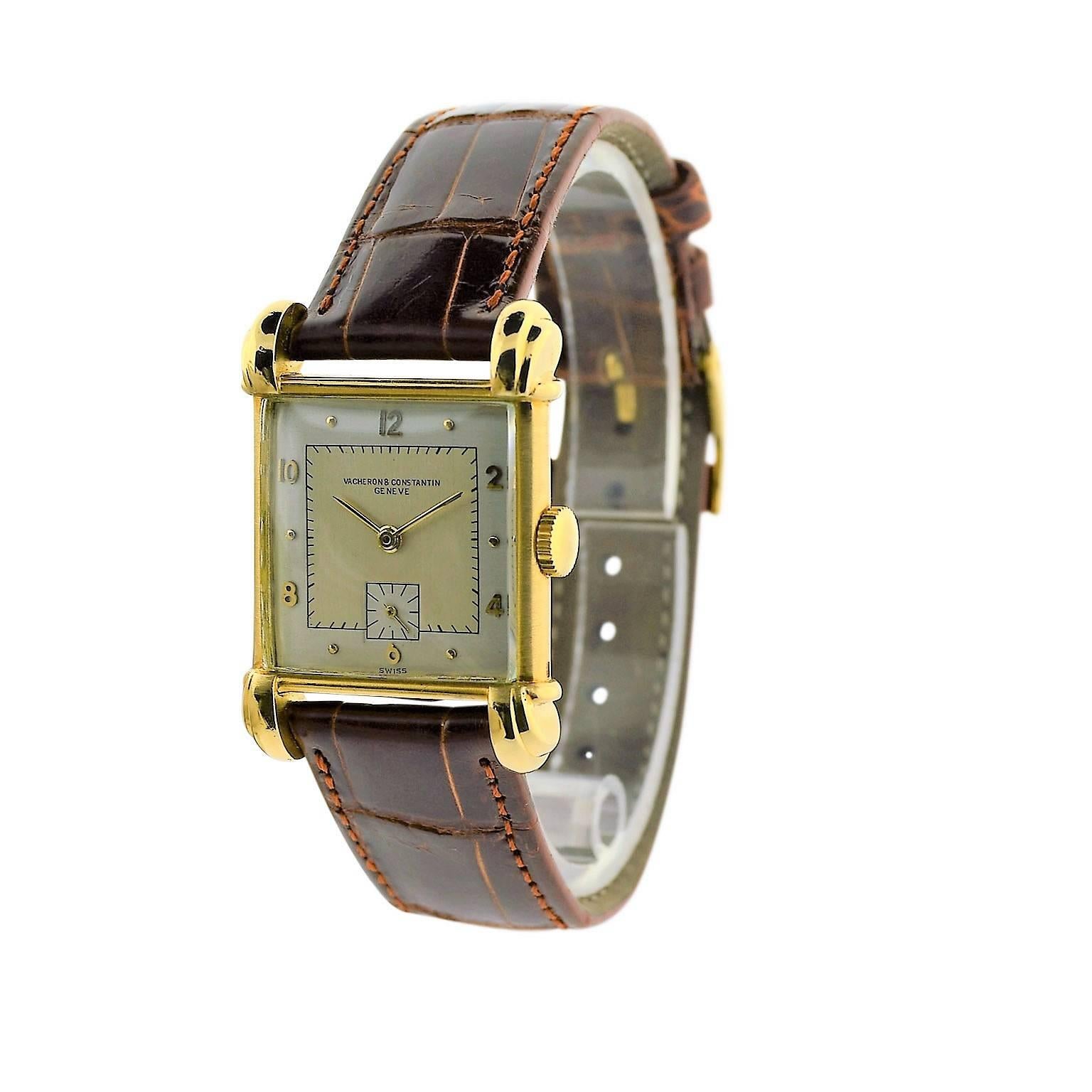 Vacheron Constantin Yellow Gold Sterling Silver Dial Art Deco Manual Watch  In Excellent Condition In Long Beach, CA