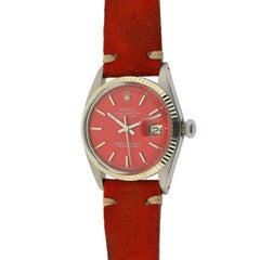 Rolex White Gold Stainless Steel Datejust Custom Red Dial Watch