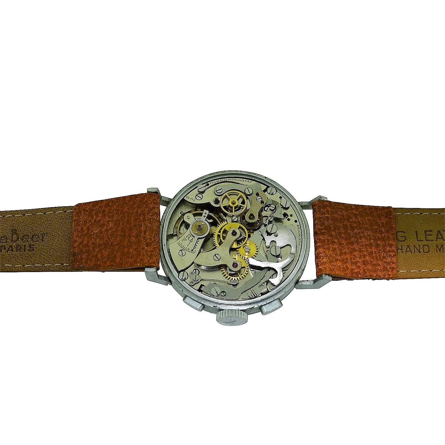 Art Deco Dorex Stainless Steel New Old Stock Chronograph Manual Wristwatch, circa 1940s