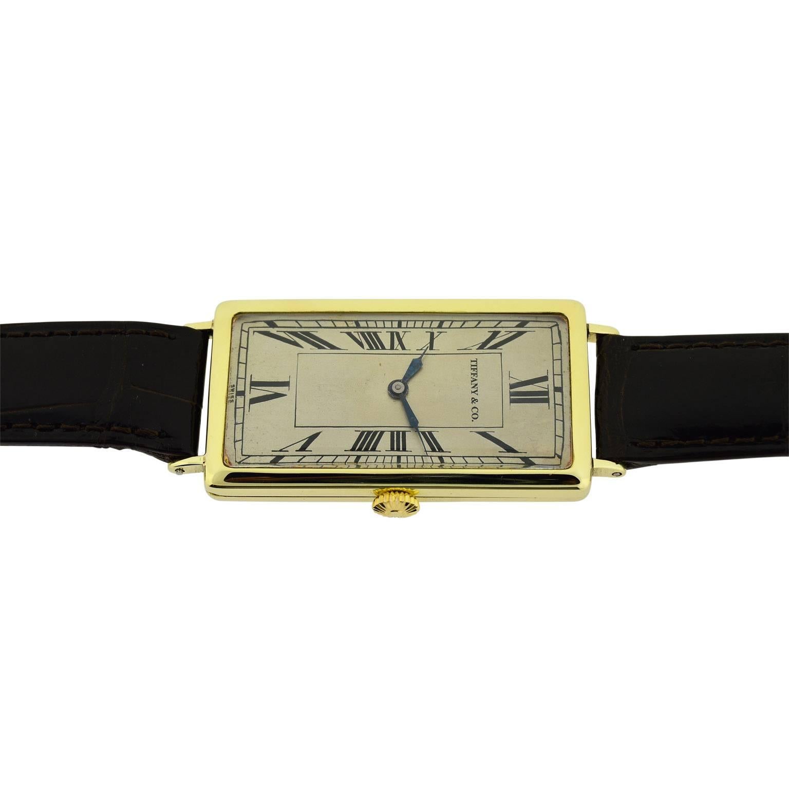 Tiffany & Co. Yellow Gold Super Sized Rectangle Art Deco Manual Watch In Excellent Condition In Long Beach, CA