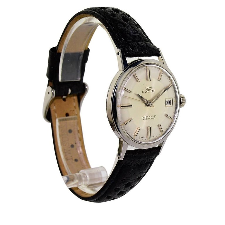 Glycine Stainless Steel Date Automatic Watch, circa 1950s For Sale at