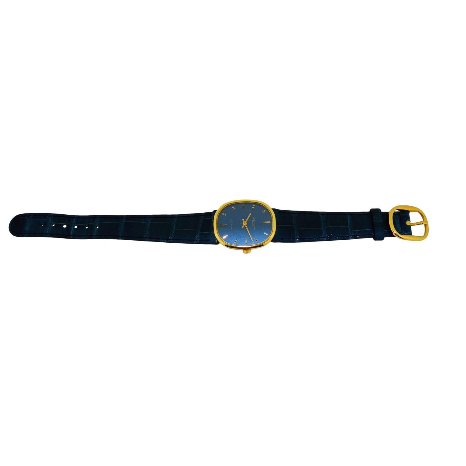 Women's or Men's Patek Philippe Yellow Gold Ellipse Blue Dial Manual Wind Watch