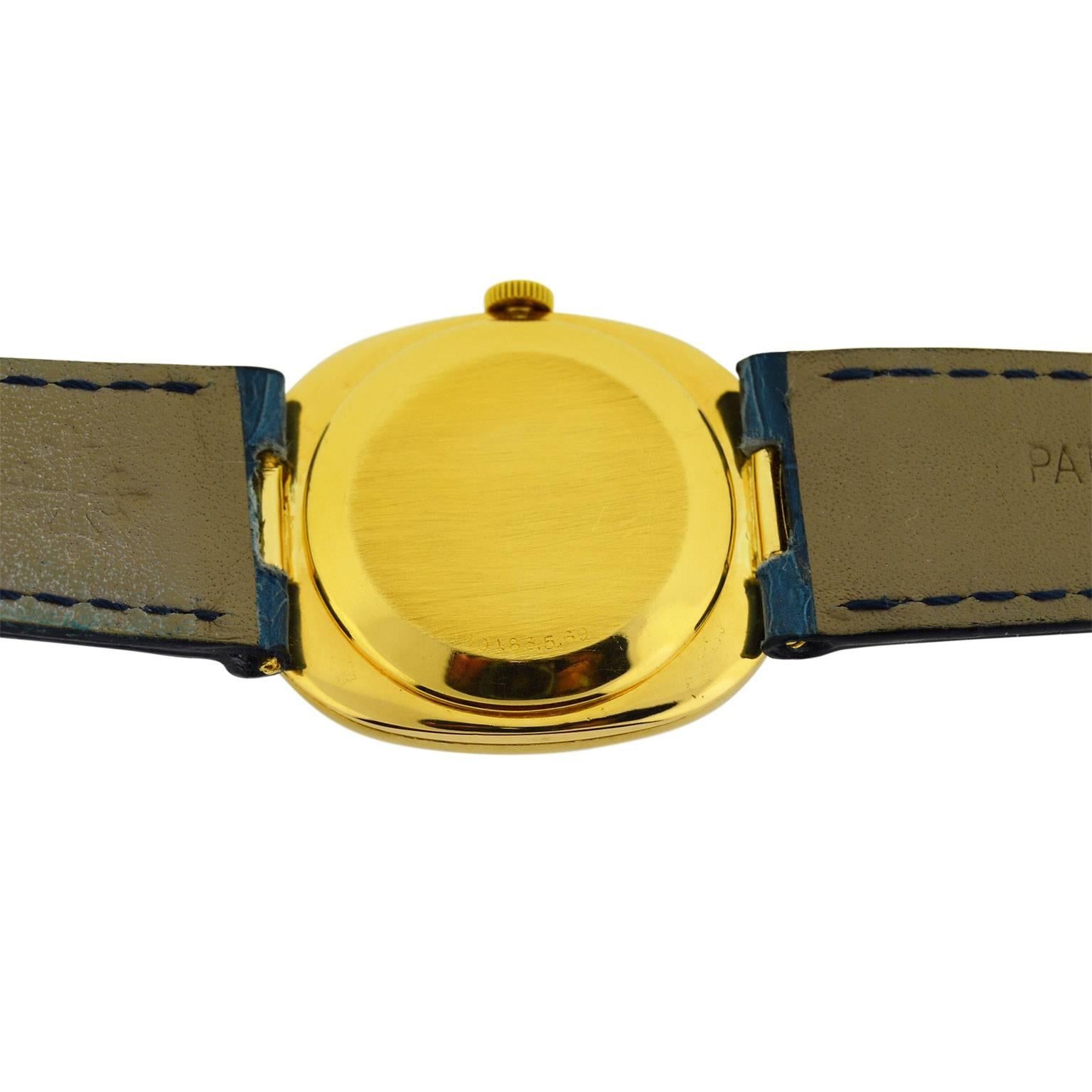 Patek Philippe Yellow Gold Ellipse Blue Dial Manual Wind Watch 2