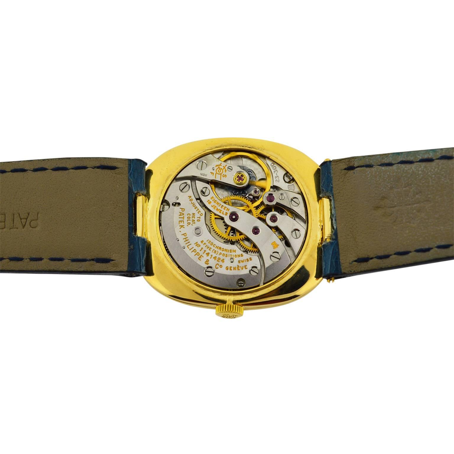 Patek Philippe Yellow Gold Ellipse Blue Dial Manual Wind Watch 4