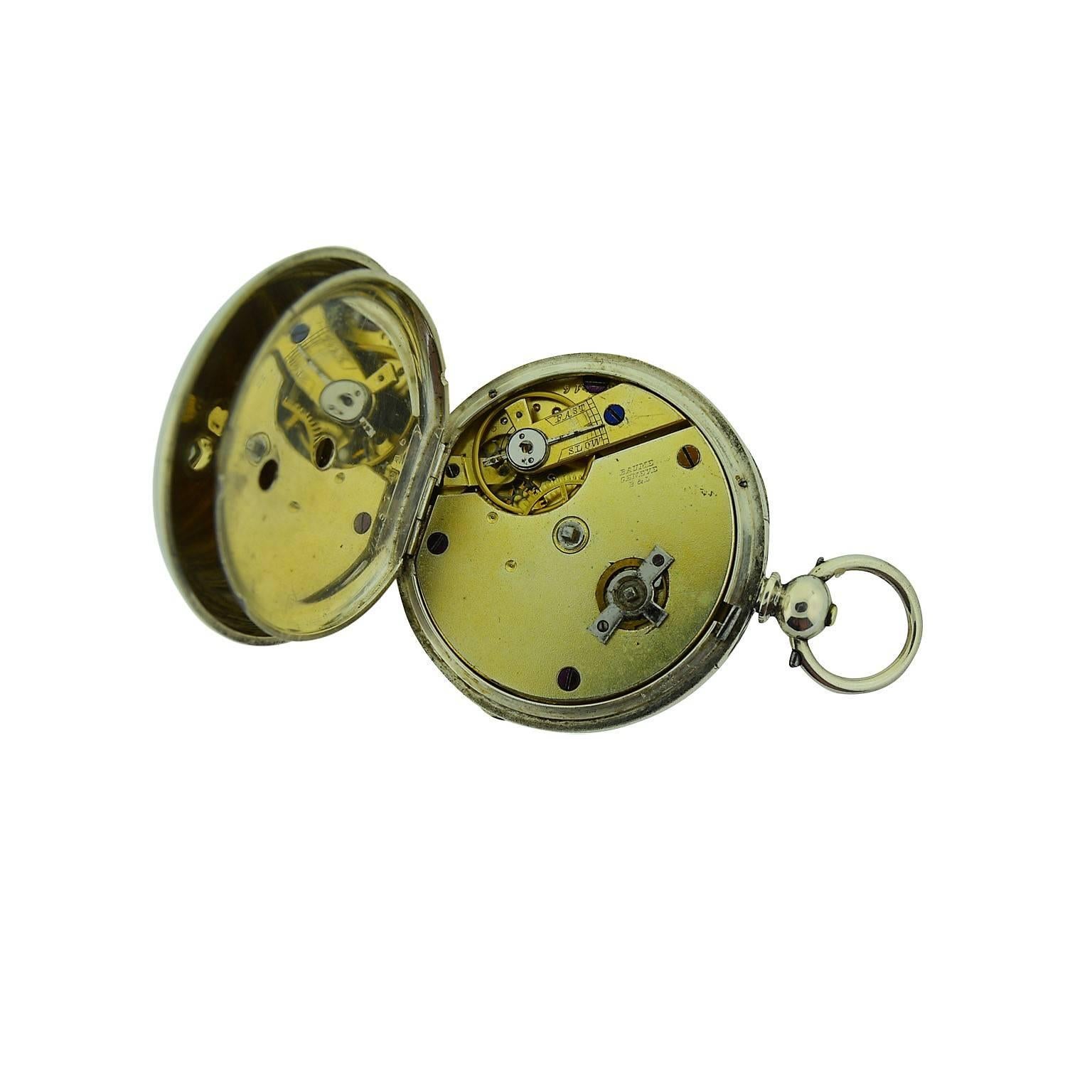 Women's or Men's Baume Sterling Silver Keywind Pocket Watch and Key, circa 1845
