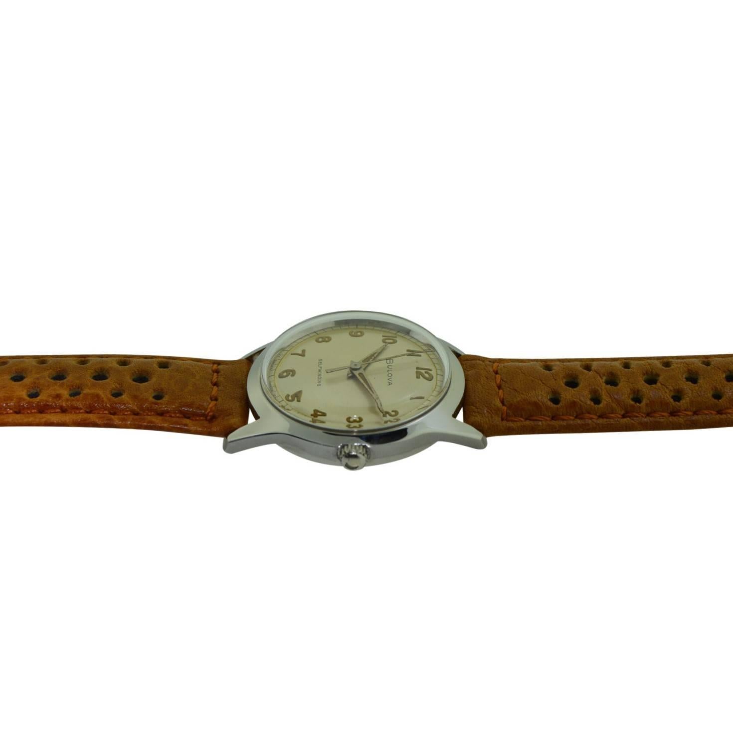 Women's or Men's Bulova Stainless Steel Art Deco Automatic Winding Wristwatch, 1950s 