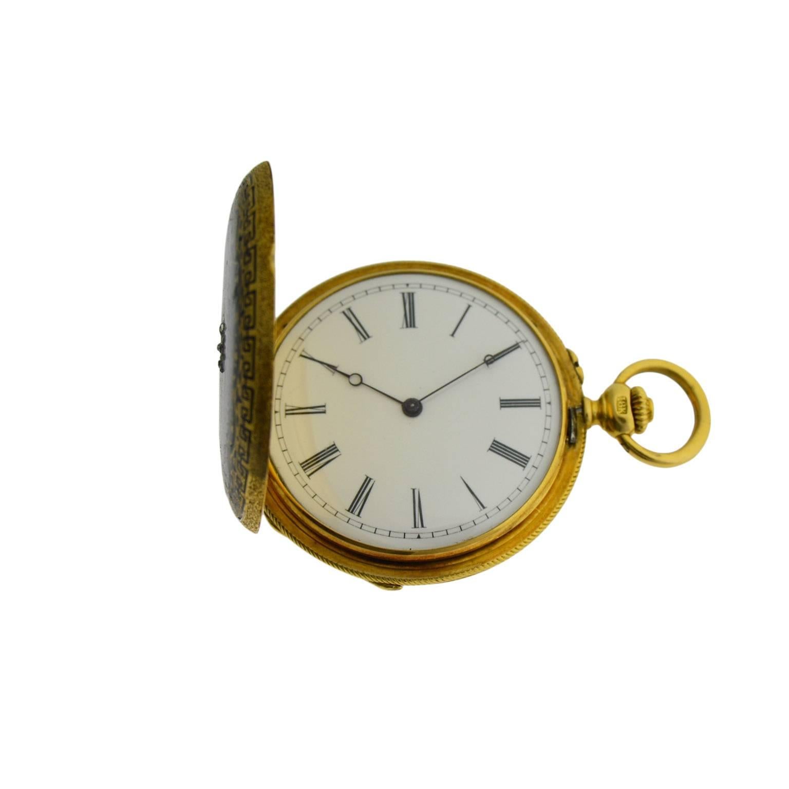 Favre Keywind Conversion to Stemwinding Yellow Gold Hunter's Case Pocket Watch 1