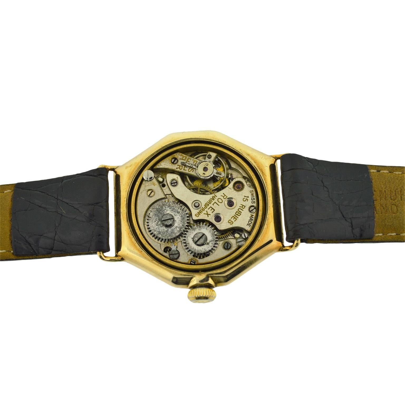 Women's or Men's Rolex Yellow Gold Oyster Vintage Octagon Manual Wristwatch, circa 1936