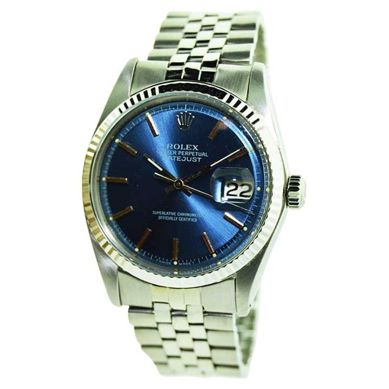 Rolex Steel Blue Dial Datejust Watch, Early 1970's For Sale