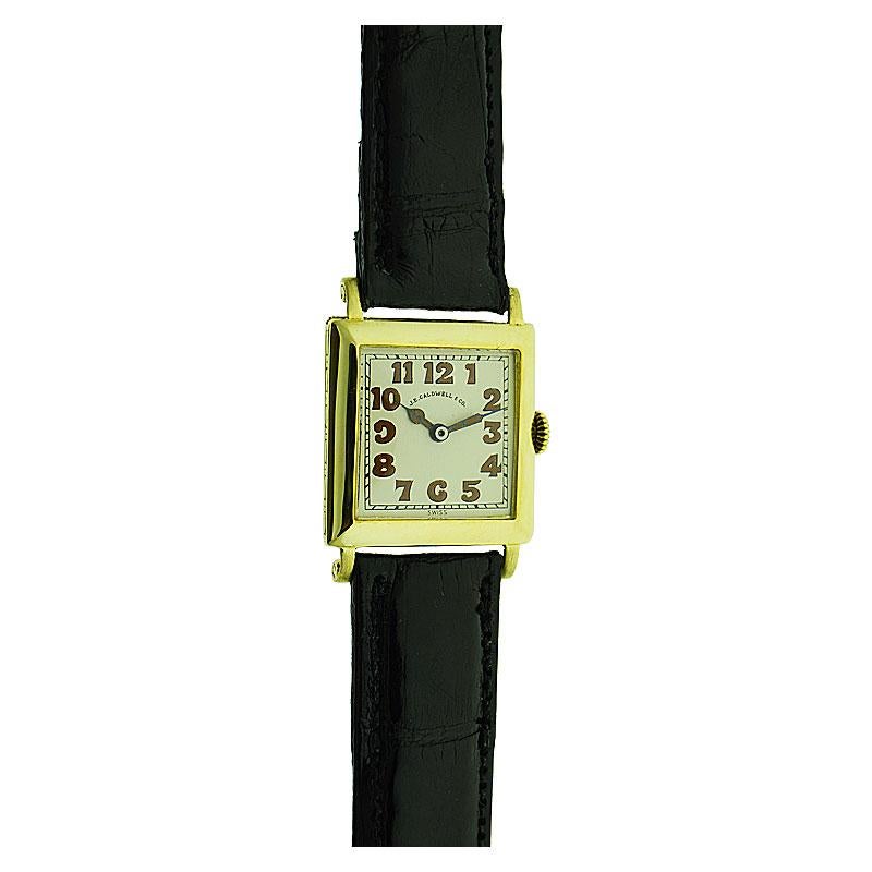 J.E. Caldwell by Ekegren 14 Karat Yellow Gold Art Deco Tank Watch from 1920s