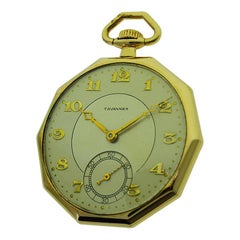 Tavannes Rose Gold Filled Art Deco Decagon Shaped Pocket Watch from 1930s