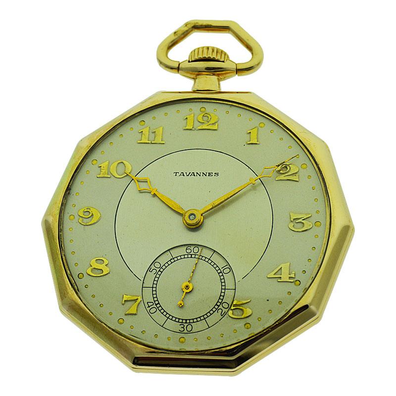Tavannes Rose Gold Filled Art Deco Decagon Shaped Pocket Watch from 1930s