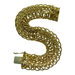 14 Karat Solid Yellow Gold Hand Constructed Bracelet, circa 1950s